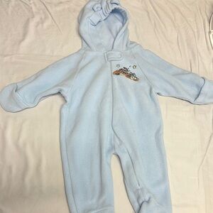 Disney Blue Fleece Footies with Hood and Embroidery